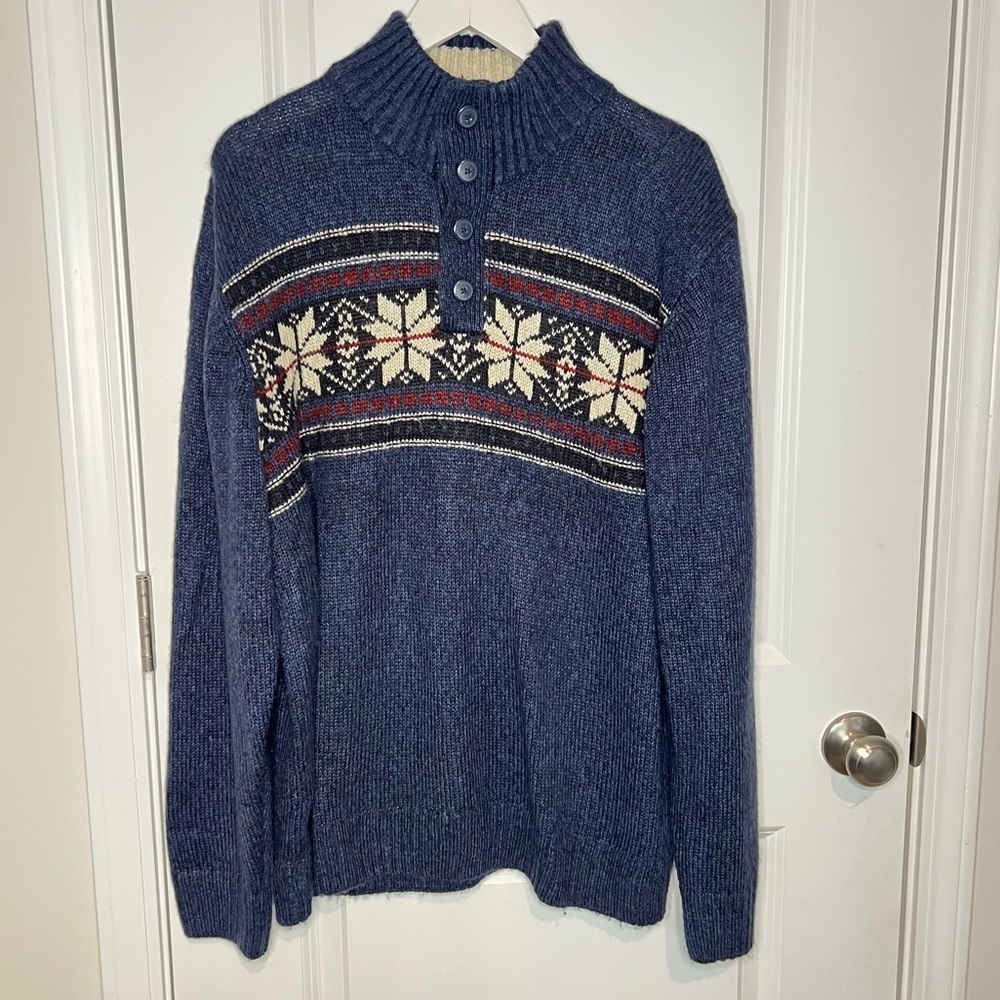 Men's Blue Snowflake Holiday Sweater Grandpacore